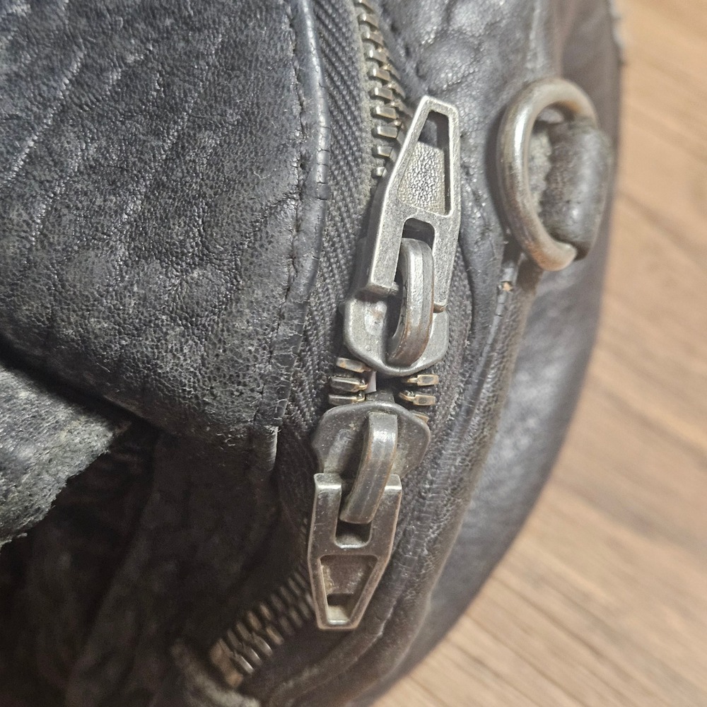 Alexander Wang Rocco Zip Pebbled Leather Mini Duffle Hand Bag Studded Edgy Biker - Picture 5 of 7